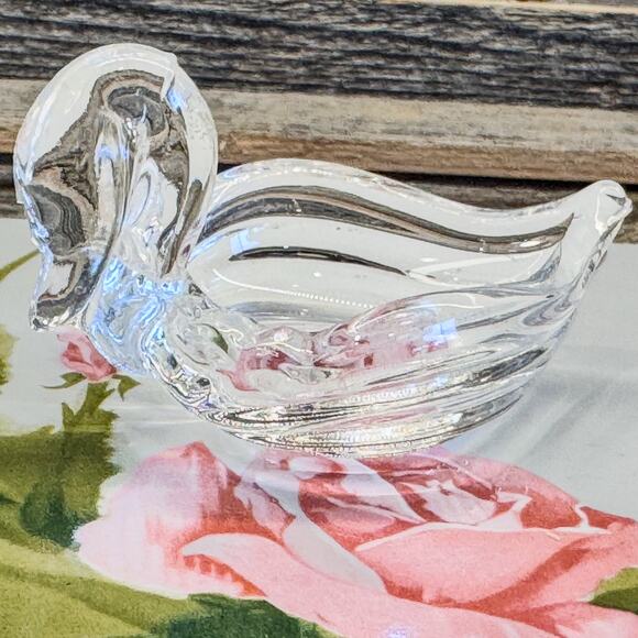 Vintage Glass Heart Shaped Swan, Salt Cellar Open Salt Dish, Trinket Dish - Picture 1 of 7